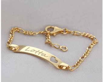 Baby bracelet personalized gold plated ID bracelet name bracelet heart child jewelry gift birth gift birthday engraving name