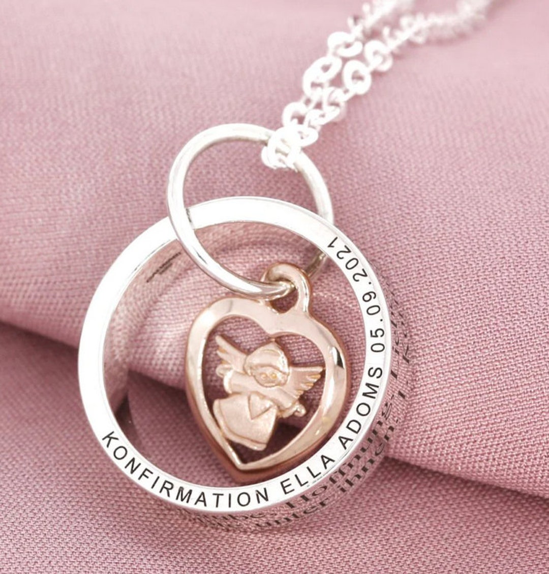 Name Necklace Baptism Ring Engraving - 925 Sterling Silver Guardian ...