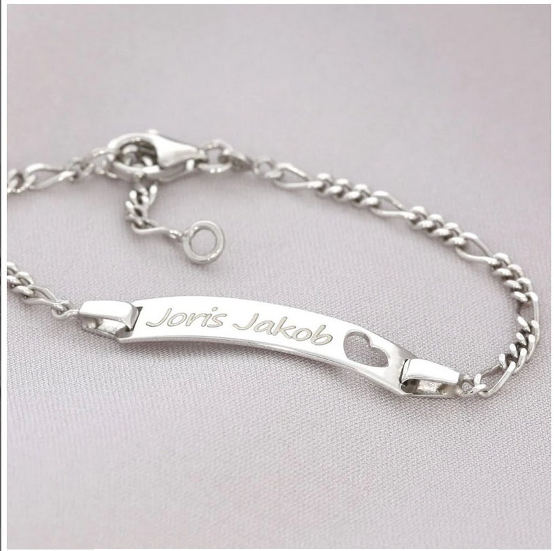 Name bracelet silver heart children's jewelry silver gift for birth gift for birthday engraving name baby bracelet personalized image 1