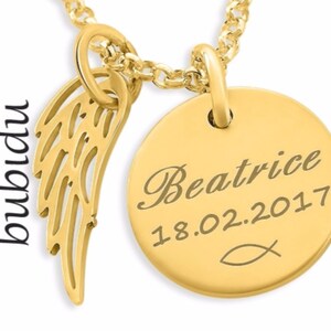 Christening Necklace Engraved Baptism Jewelry Gold Wings Baby image 5