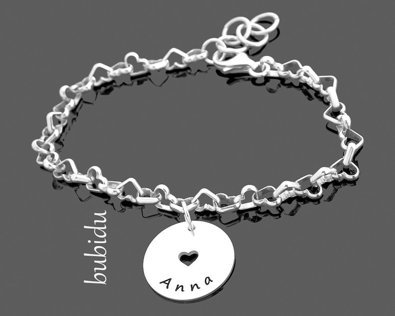 Gravure Bracelet Argent, Bracelet Coeur Avec Nom, Coeur image 1