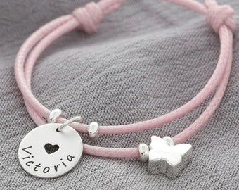 CHILD RIBBON with ENGRAVING 925 sterling silver jewelry christening bracelet girl pink butterfly jewelry for children christening