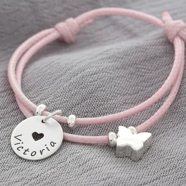 KINDERARMBAND MIT GRAVUR aus 925 Sterling Silber Schmuck Taufarmband Mädchen Rosa Schmetterling Schmuck für Kinder Schmuck zur Taufe