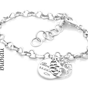 Gravure bracelet argent, bracelet baptême arbre de vie, prénom bracelet coeur bracelet baptême cadeau souhait gravure naissance personnalisé image 3