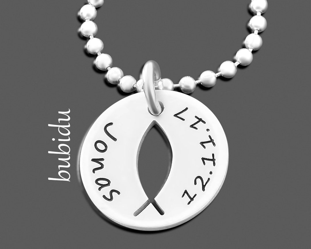 Baptism Necklace Ichthys Baptism Jewelry Boy Engraving Fish Etsy