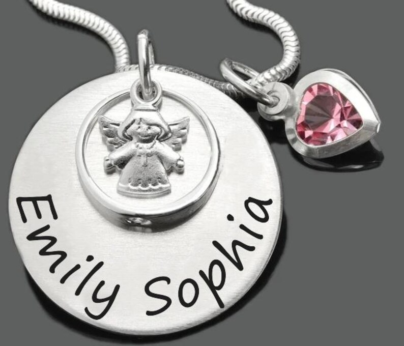 Baptismal necklace with baptismal ring crystal engraving jewelry gift godchild 925 Sterling Silver children's necklace angel name chain image 8