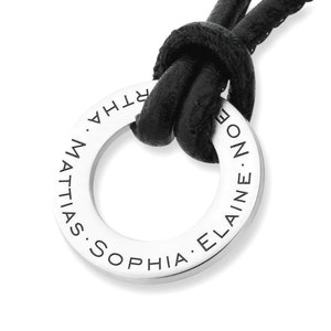 Leather name necklace men's necklace men's necklace engraving pull knot adjustable closure 925 silver personalizable name data text coordinates
