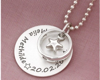 Baptism necklace with engraving, boys girls baptism jewelry, silver jewelry for communion, birth, confirmation, school enrollment chain, baptism ring with star