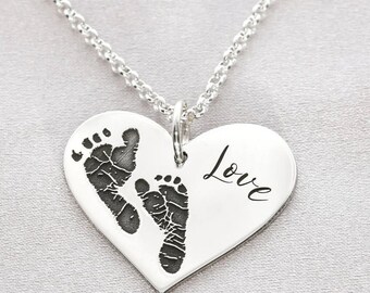 Imprint chain heart pendant silver jewelry gold-plated gift mom gift birth footprint in heart shape wedding gift HEART memory