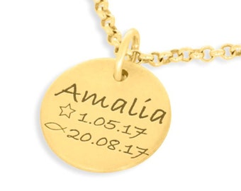 Doopketting met gravure - Doopsieraden, Goud * Naamketting, 925 Sterling Zilveren Ketting, Communieketting, Vormselketting, Kindersieraden met gravure