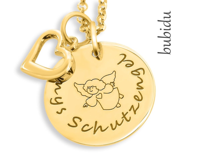 Schutzengel Kette Gold, Namenskette Engel, Taufe, Einschulung, Kommunion, Konfirmation, Herz vergoldet Bild 3