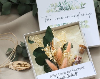 Geldgeschenk zur Hochzeit personalisiert Trockenblumen Geschenk Box Schachtel für Geld verpacken besondere Geschenkidee für das Brautpaar