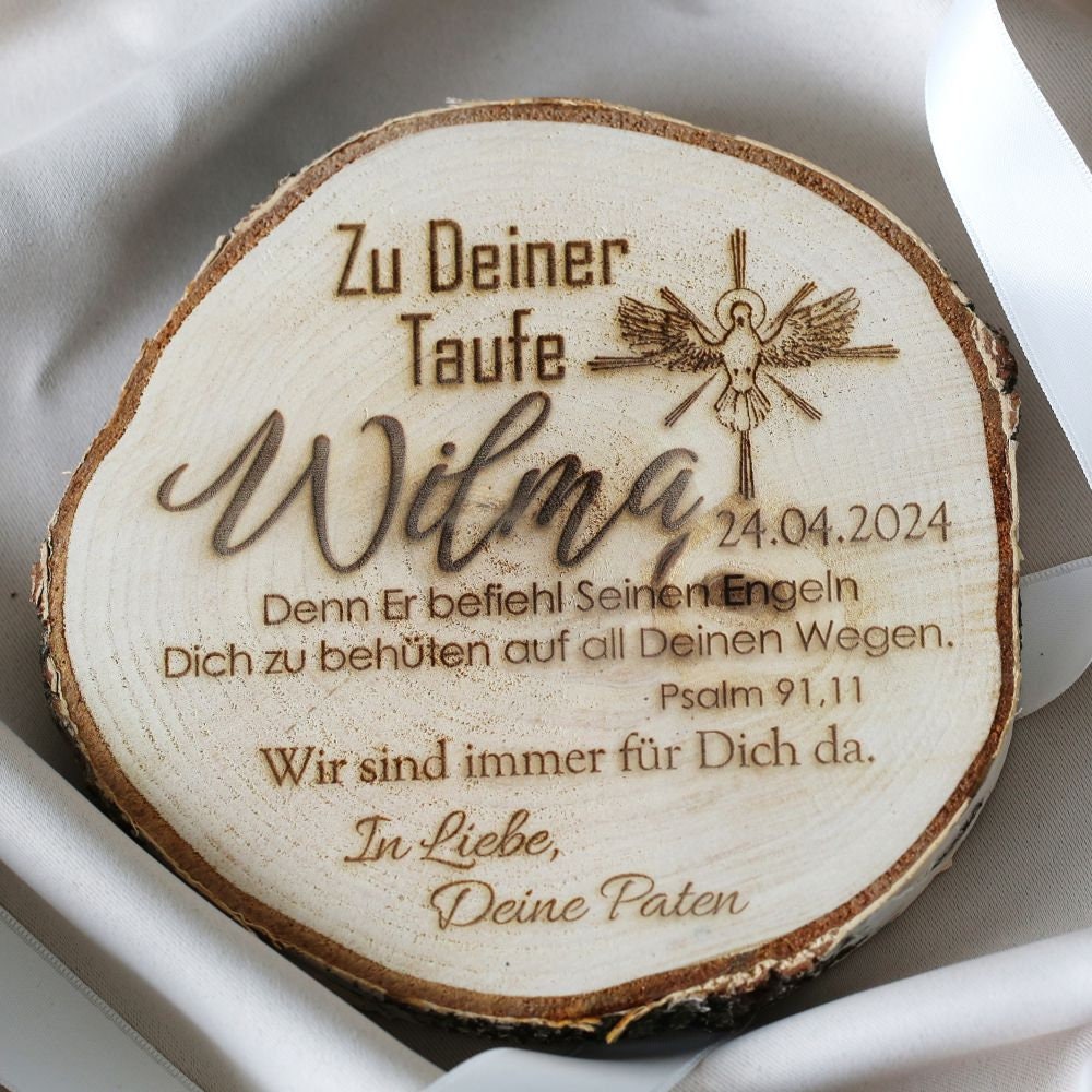 Baptism Gift With Engraving on Tree Disc Baptism Saying Dove Healing ...