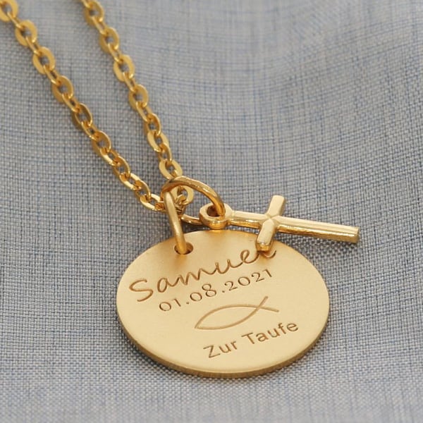 Namenskette gold Kreuz Taufkette Geschenk Kommunion Taufschmuck 925 Silber Schmuck vergoldet Gravur Kinderschmuck Kette Junge Mädchen matt