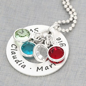 Birthstone necklace with month stone ladies gift idea mom grandma mother&#39;s day family children name necklace personalized 925 silver name