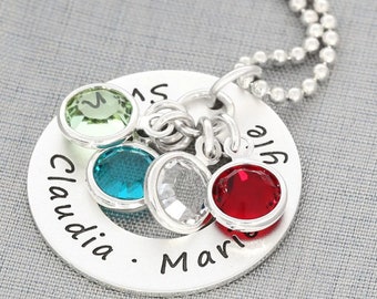 Collier chaîne avec pierre de naissance avec pierre du mois idée cadeau femme maman Saint Valentin fête des mères famille enfants nom collier personnalisé