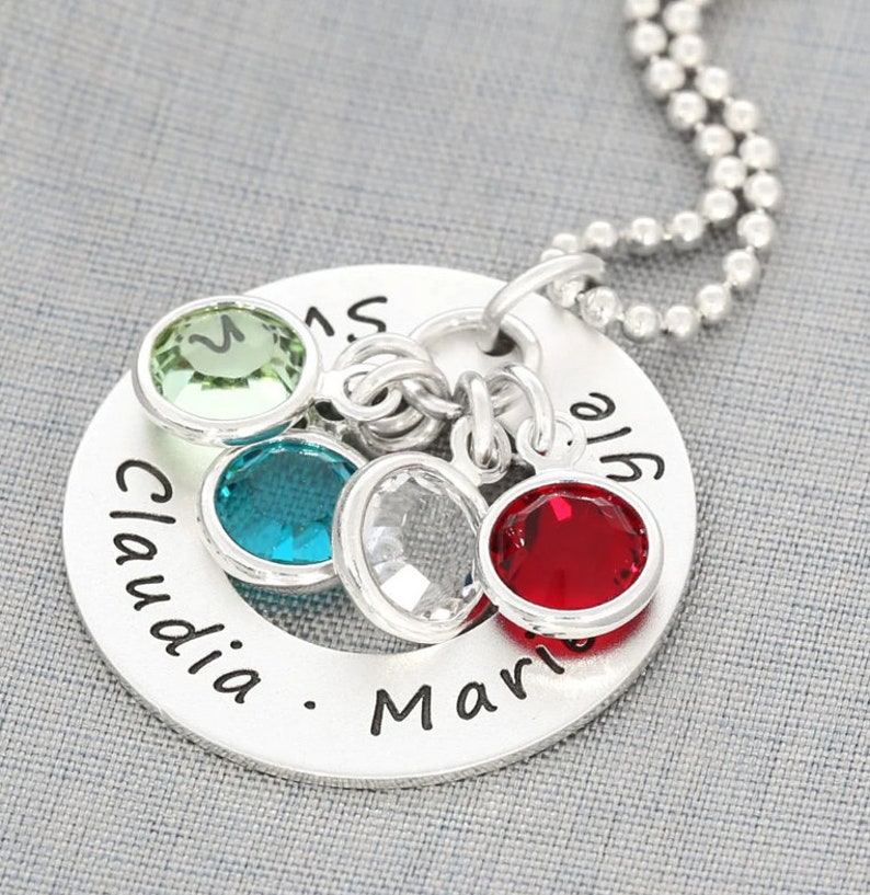 Geburtsstein Kette Halskette mit Monatsstein Damen Geschenkidee Mama Valentinstag Muttertag Familie Kinder Namenskette personalisiert Bild 1