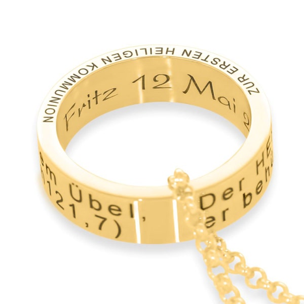 Namensring mit individueller Gravur vergoldet Taufring Anhänger Ring Spruch Vers Psalm Bibel Text Kommunions Geschenk Taufschmuck gold