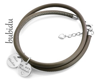 Damenarmband Gravur, Freundschaftsarmband Namen, Schmuck Damen Geschenk Freundin  braunes Frauenarmband Leder Armband Wunschgravur BUBIDU