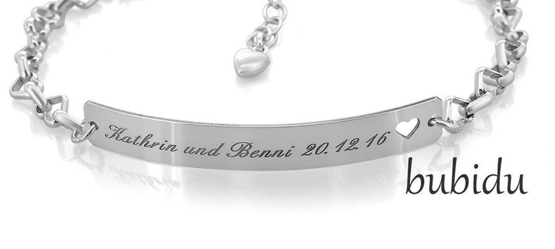 Bracelet en argent gravé pour femme, bracelet d'identification, bijoux en argent 925, bracelet en forme de cœur, bracelet en argent, bracelet à breloques de mariage, texte cœurs image 5