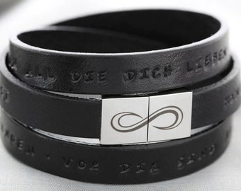 Men's bracelet stamped men's jewelry bracelet black leather bracelet text gift man black men's bracelet leather wrap bracelet names