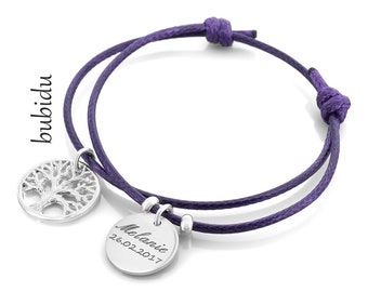 CHILDREN'S BRACELET ENGRAVING bracelet tree of life jewelry purple children's bracelet gift daughter jewelry name birth name date