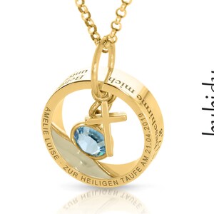 Name necklace Baptism Ring polished gift Engraved names Gold ring Baptism necklace cross chain Psalm jewelry Baptism cross birthstone BUBIDU