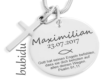 Baptism necklace, baptism jewelry boy, jewelry baptism engraving, cross pendant