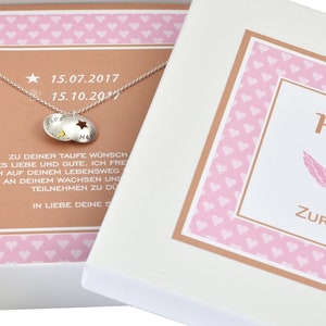 TAUFE KETTE GRAVUR Taufschmuck mit Geschenkbox Taufkette Mädchen Schachtel Text Schmuck Geburt Medaillon Stern Namenskette Baby Geschenk Bild 1