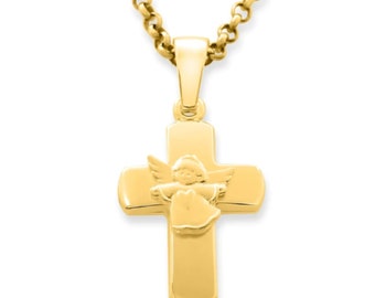 Taufkreuz vergoldet mit Namen Gravur - Schutzengel Schmuck - Taufkette Kreuzanhänger - Geschenk zur Taufe, Kommunion, Konfirmation , Geburt