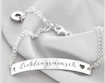 Silberarmband Gravur Id Armband Damenarmband mit Namen Silberschmuck beste Freundin Herzarmband Bettelarmband Damenschmuck personalisiert