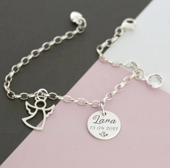 Bracciale identificativo da 12-14 cm per bambini, placcato oro, a forma di cuore rosa, in argento Sterling 925, gioiello per bambini, regalo per nascita, comunione, cresima, battesimo - Italia