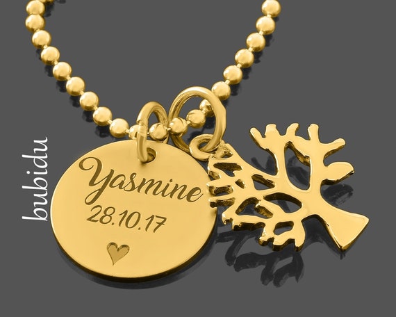 Kette mit Namen vergoldet Medaillon mit Gravur Namenskette gold Geschenk Taufe