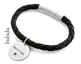 HERRENARMBAND GRAVUR | Männerarmband Leder Armband Herren schwarz 925 Silber Lederarmband Männer Geschenk Mann Geburt Papa Schmuck Namen