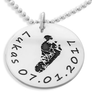 Kette Fußabdruck Silberschmuck Gravur persönlicher Schmuck Fingerabdruck Halskette Neckless Footprint Fußabdrücke Namenskette Geschenk Mama