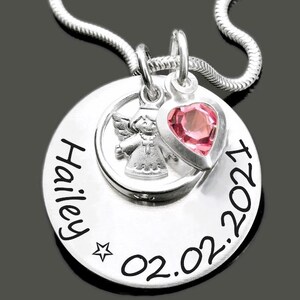 Baptismal necklace with baptismal ring crystal engraving jewelry gift godchild 925 Sterling Silver children's necklace angel name chain image 1