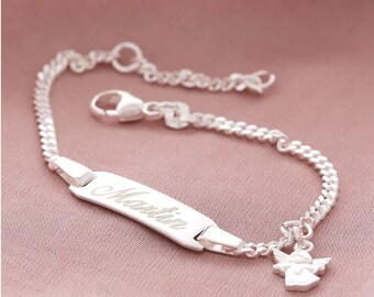 TAUFE ARMBAND 12-14cm GRAVUR Engel Schutzengel Geschenk zur Taufe Kommunion Konfirmation 925 Sterling Silber Kinderschmuck silber Armkette