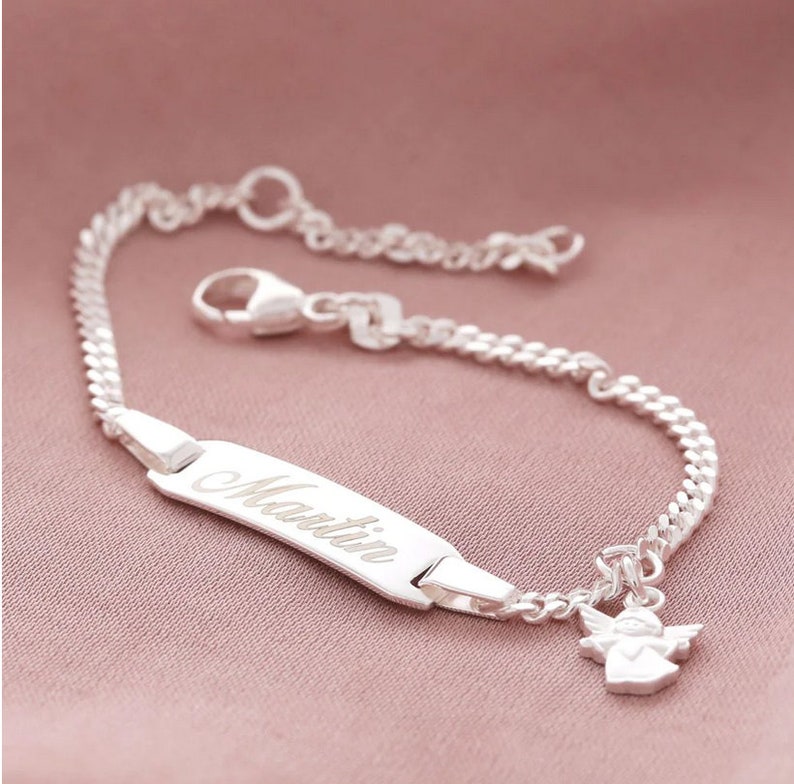 BAPTÊME BRACELET GRAVURE ange ange gardien pendentif cadeau pour baptême 925 argent sterling bijoux pour enfants bracelet en argent image 1