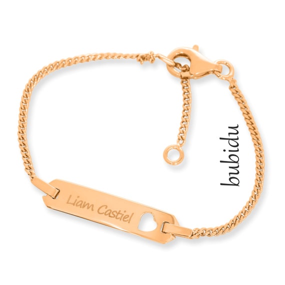 Dolce Valentina Personalised Children's Bangle - Gold/Rose Gold Heart, Christening Gift - View #3