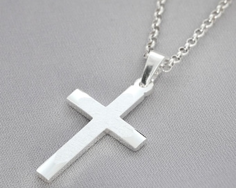 Taufkette schlicht 925 Sterling Silber Kreuzanhänger Gravur Baby Taufe Anhänger Kreuz Kette Taufschmuck Name Datum personalisiert