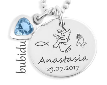 Christening jewelry name baptism necklace engraving silver gift birth name necklace girl christening gift individual silver chain children's jewelry baby heart