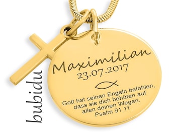 Taufe Schmuck Gravur, Taufkette Gold, Kette Psalm, Geschenk Patenkind, Anhänger mattiert