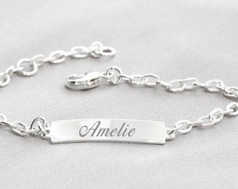 Silberarmband mit Gravur Namensarmband Geschenk zur Taufe Mutter Kinder Schmuck ID Armband 925 Sterling Silber Armband Name Daten Armkette