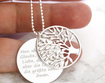 Necklace Confirmation Tree of Life Pendant 27 mm Engraving Saying Psalm Baptism Saying Silver Jewelry 925 Sterling Silver Baptism Chain Necklace Communion