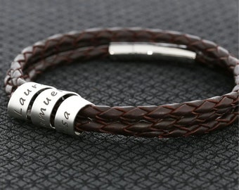 HERRENARMBAND MIT GRAVUR 4mm Lederarmband Männer Schmuck Namen Männerarmband braun Geschenk Freund Vater Leder Armband Text Schrift Bajonett