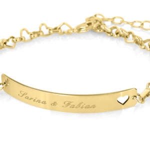 Bracelet en argent gravé pour femme, bracelet d'identification, bijoux en argent 925, bracelet en forme de cœur, bracelet en argent, bracelet à breloques de mariage, texte cœurs image 3