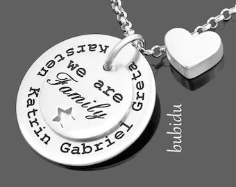 Personalisierte Kette Herz Namenskette Silber Familienkette mit Namen Geschenk Mutter Schmuck Mama Silberkette Gravur Silberschmuck Familie