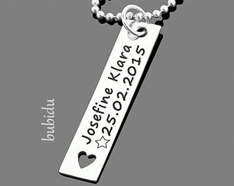 Namenskette Silber, Schmuck mit Gravur, Silberkette, Kinderkette Symbol, personalisiert, eckig, Id Anhänger, Geschenk Einschulung,Geburtstag