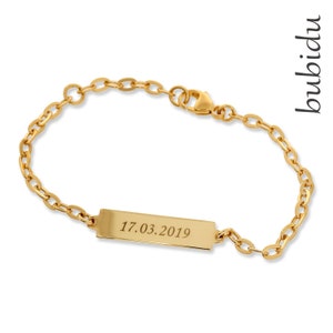 Engraved bracelet gold-plated name children&#39;s jewelry baby ID bracelet name date bracelet gold jewelry communion christening jewelry