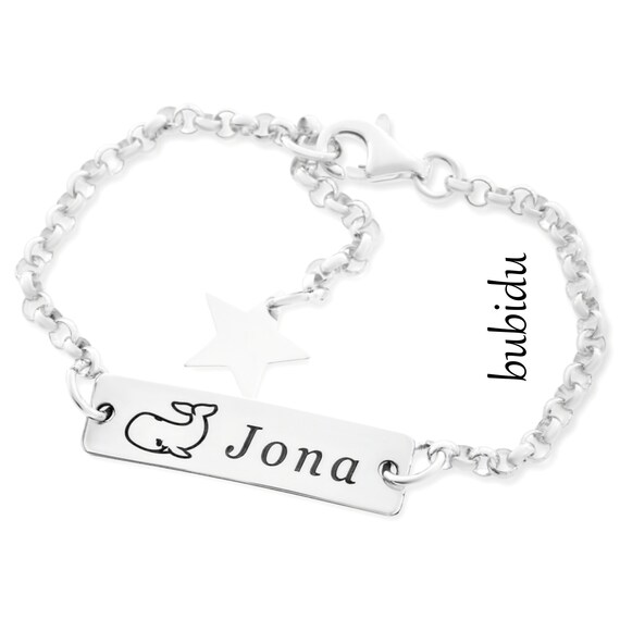 Baby Taufe Stern mit Kreuz Ident Armband inkl Gravur Name Datum Echt Silber 925